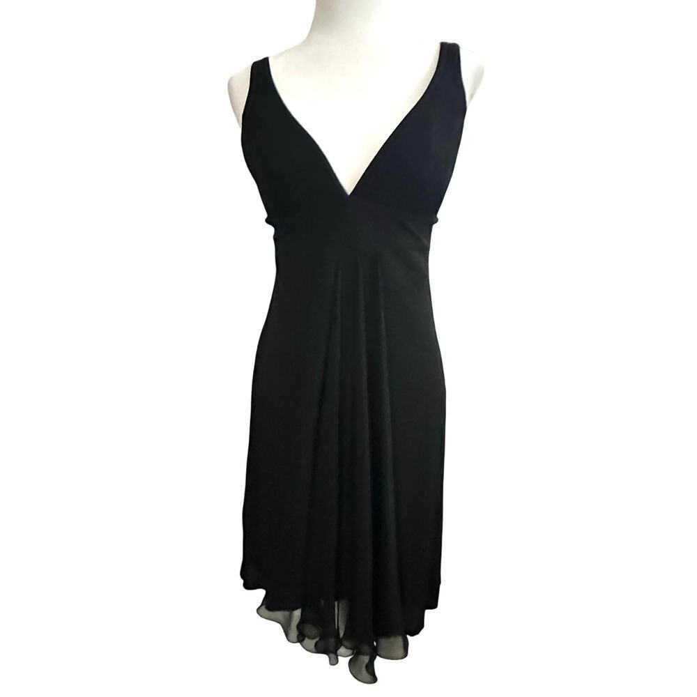 MARIA BIANCO NERO Black Silk Plunge Neckline Cocktail Dress - Sz Large